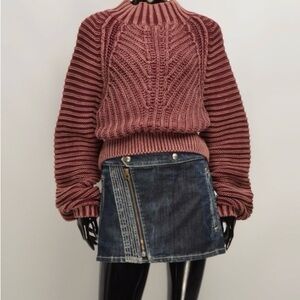 Free People Sweetheart Mock Neck Chunky Knit Sweater Size XS pre-owned.